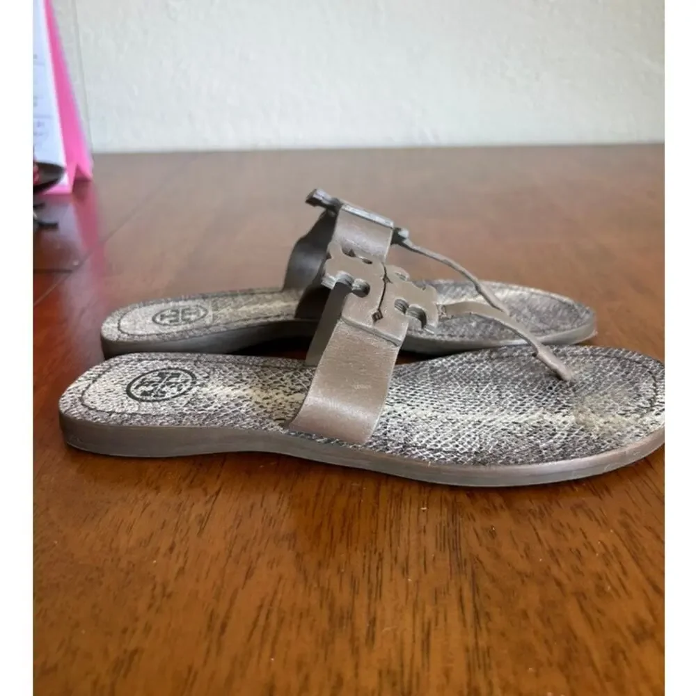 Tory Burch Miller Embossed Leather Snake Print Thong Sandal Logo Size 6 Designer